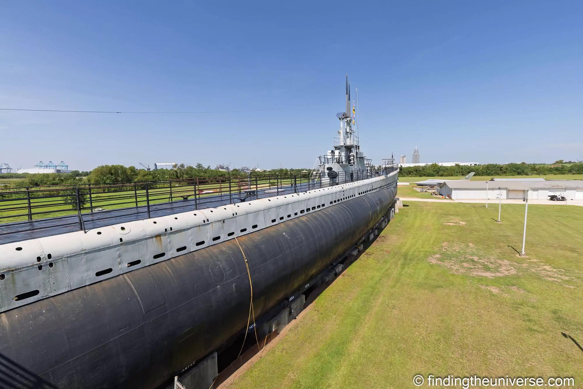 The submarine USS Drum on its cradle at Battleship Memorial Park