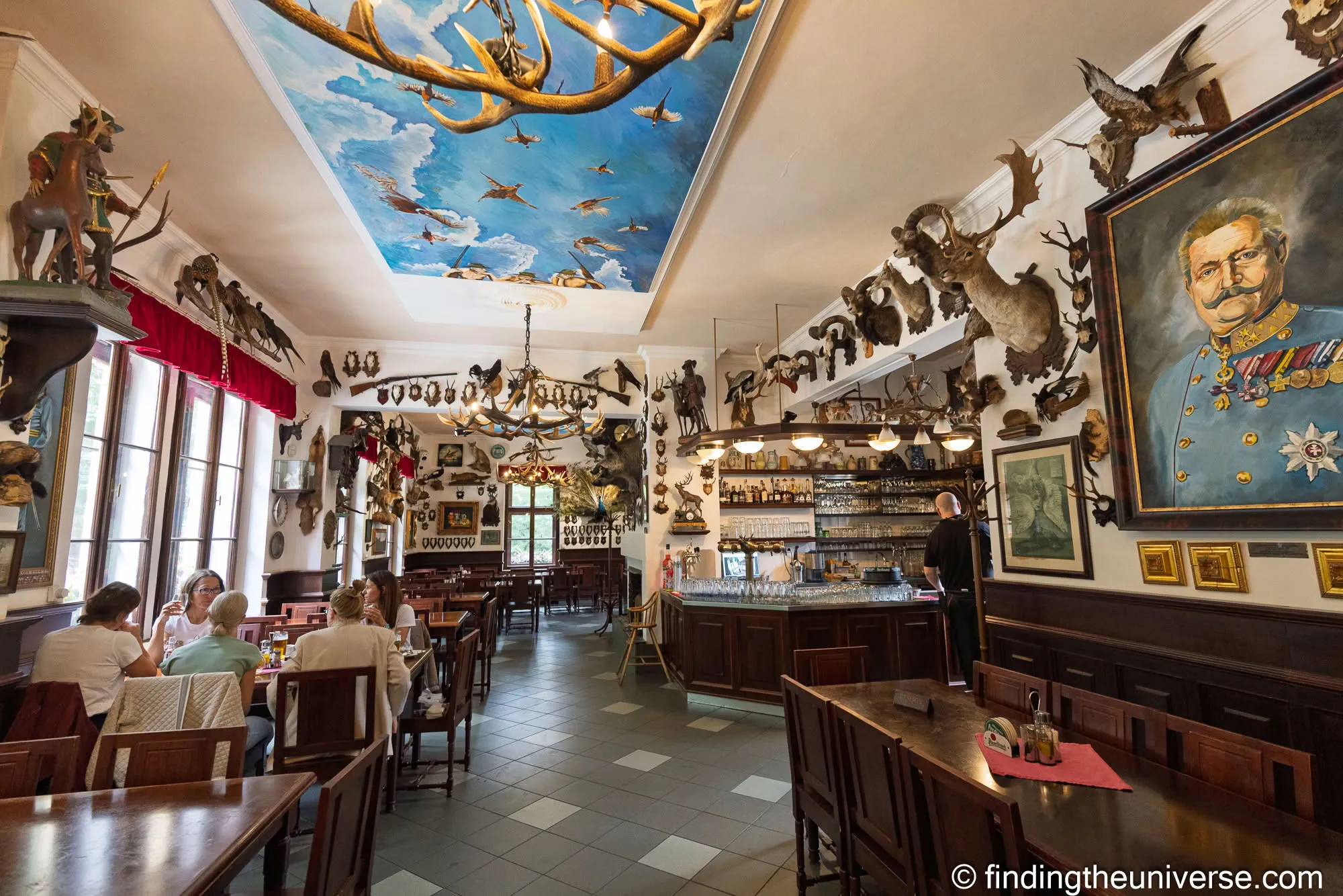 Hunting-trophy dining room in a restaurant at Konopiště