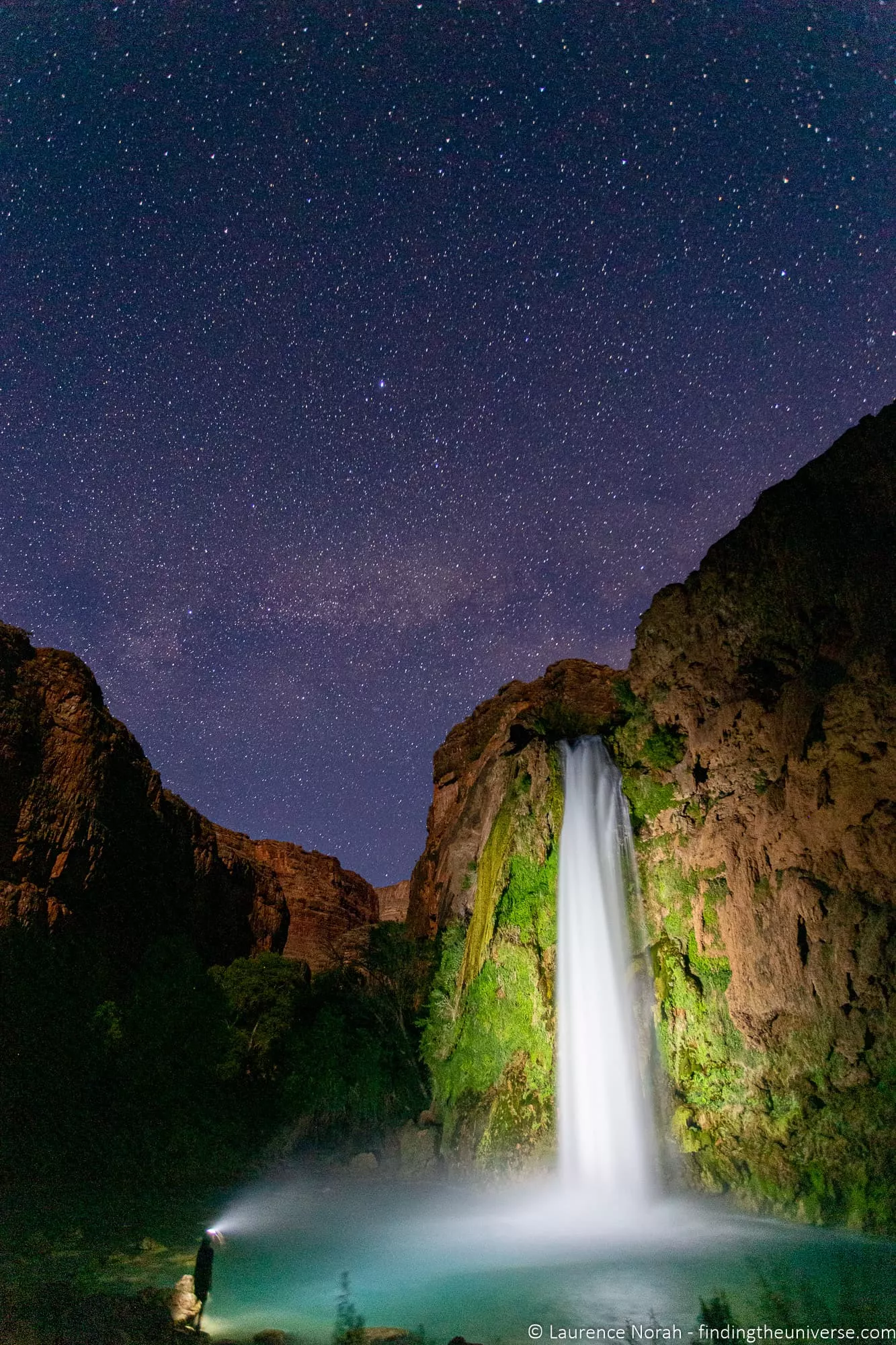Havasu Falls at night milky way