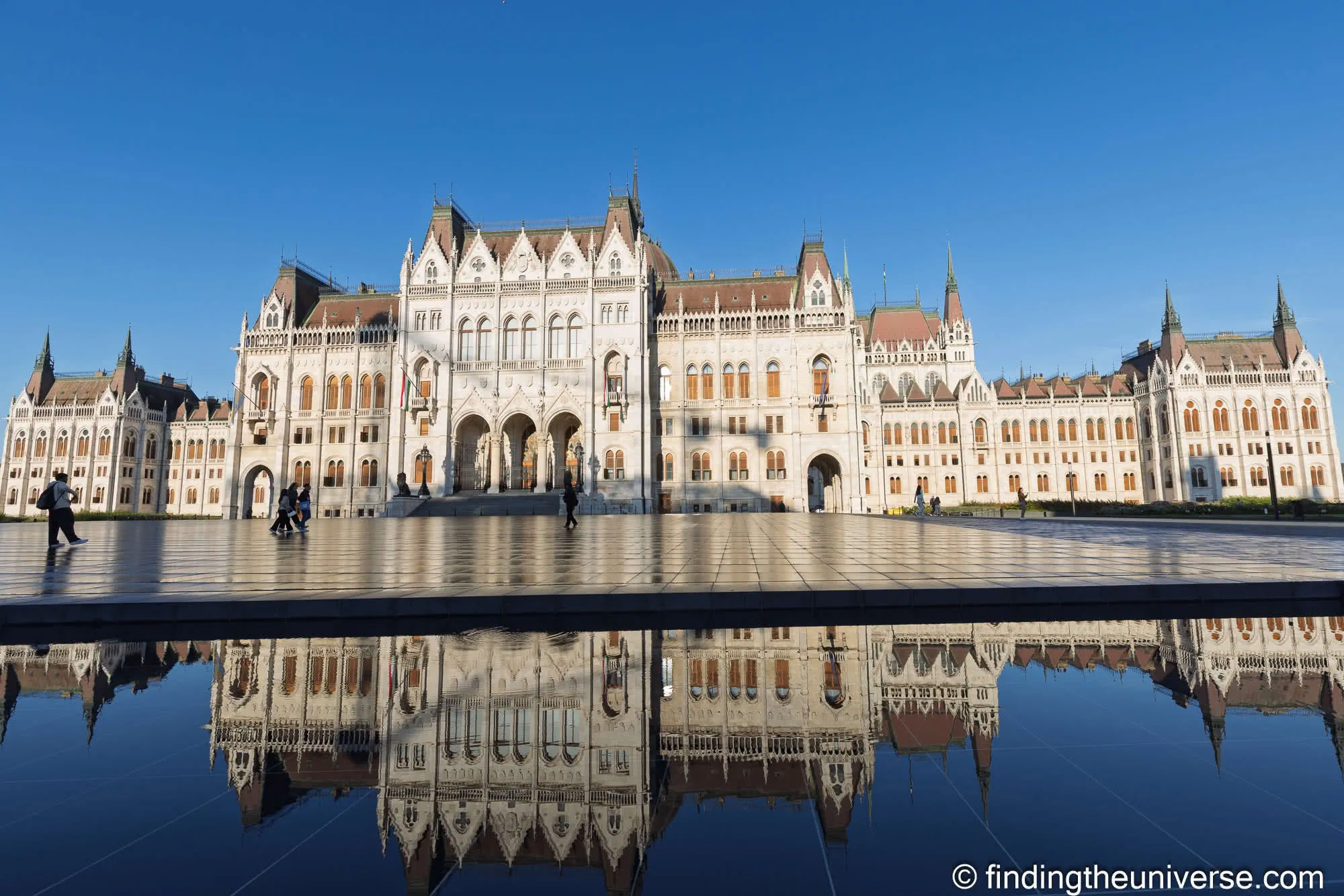 Hungarian Parliament reflected in the pool on Kossuth tér, Budapest