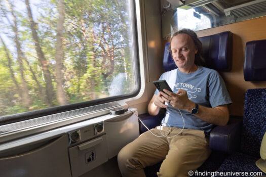 INIU RG-10000 power bank in use on a train in Slovakia