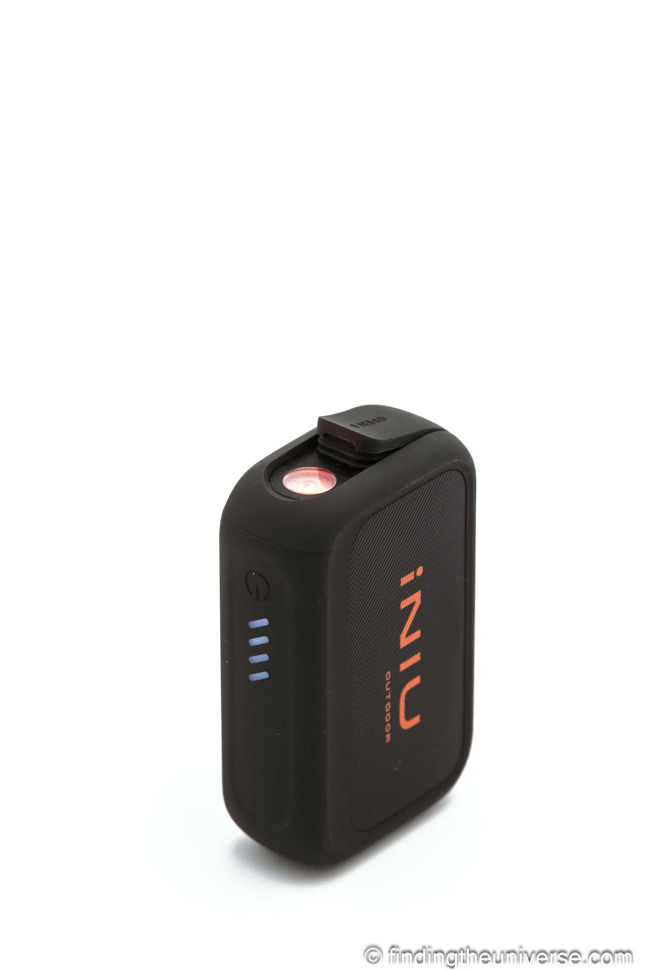 INIU RG-10000 rugged power bank showing the rubber shell and four charge LEDs