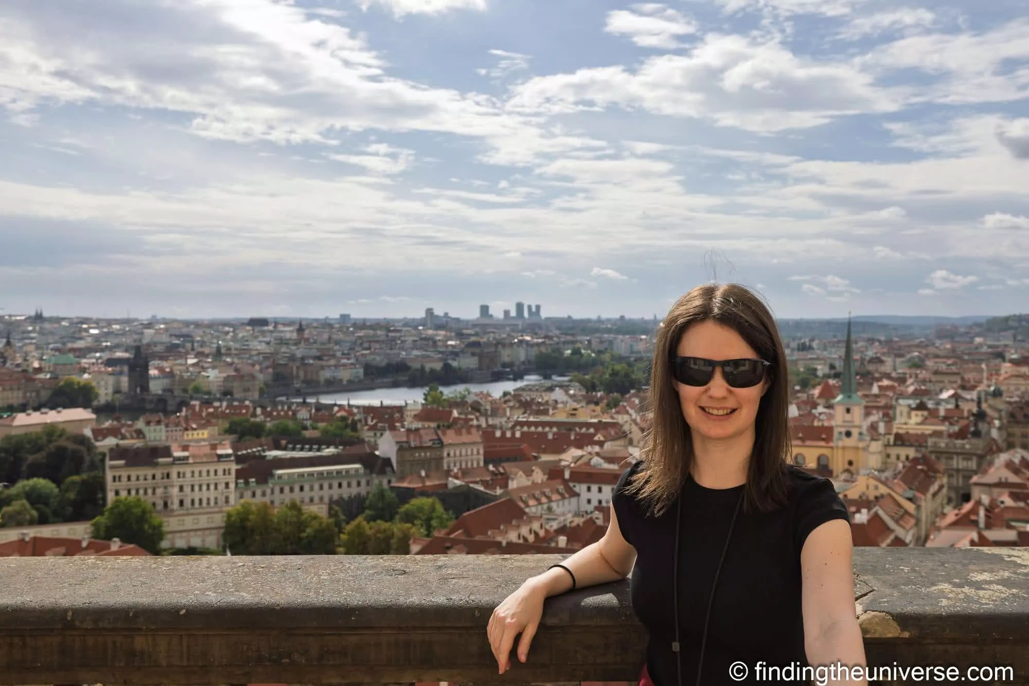 Jess above the rooftops of Prague from Prague Castle