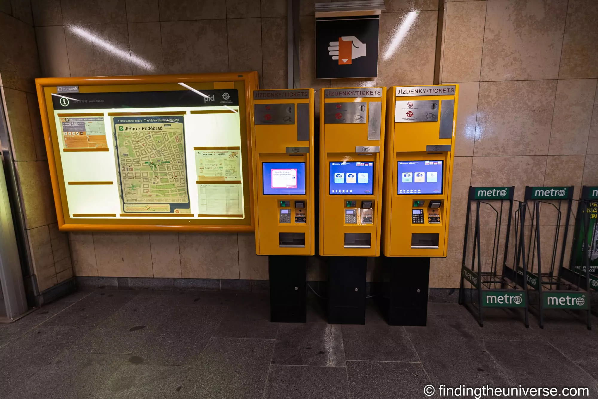 Metro ticket machines in a Prague metro station