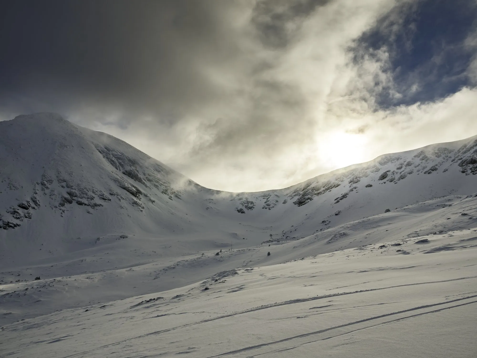 Snow covered mountain valley in the Spanish Pyrenees