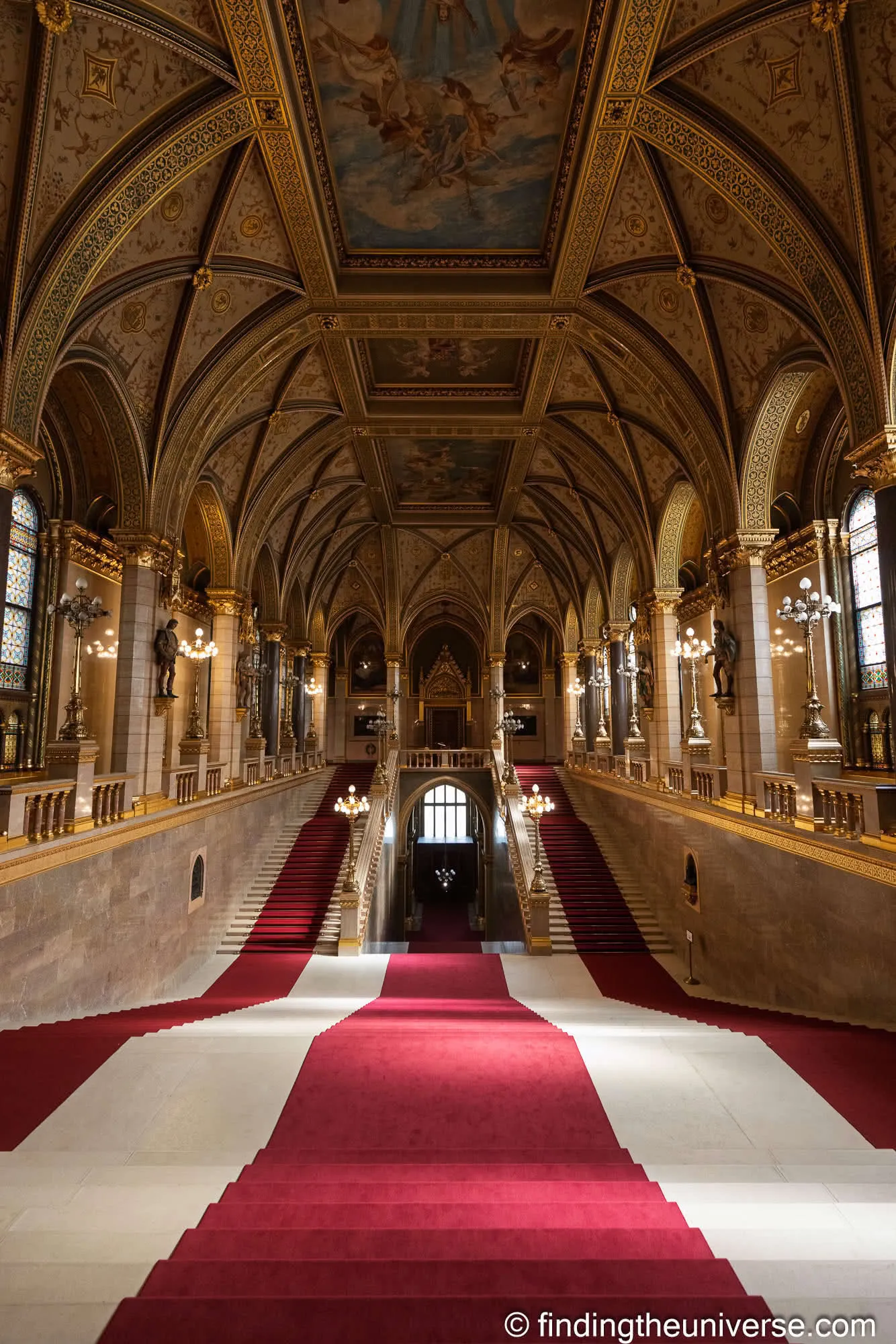 The Grand Stairway and its painted ceiling, Hungarian Parliament
