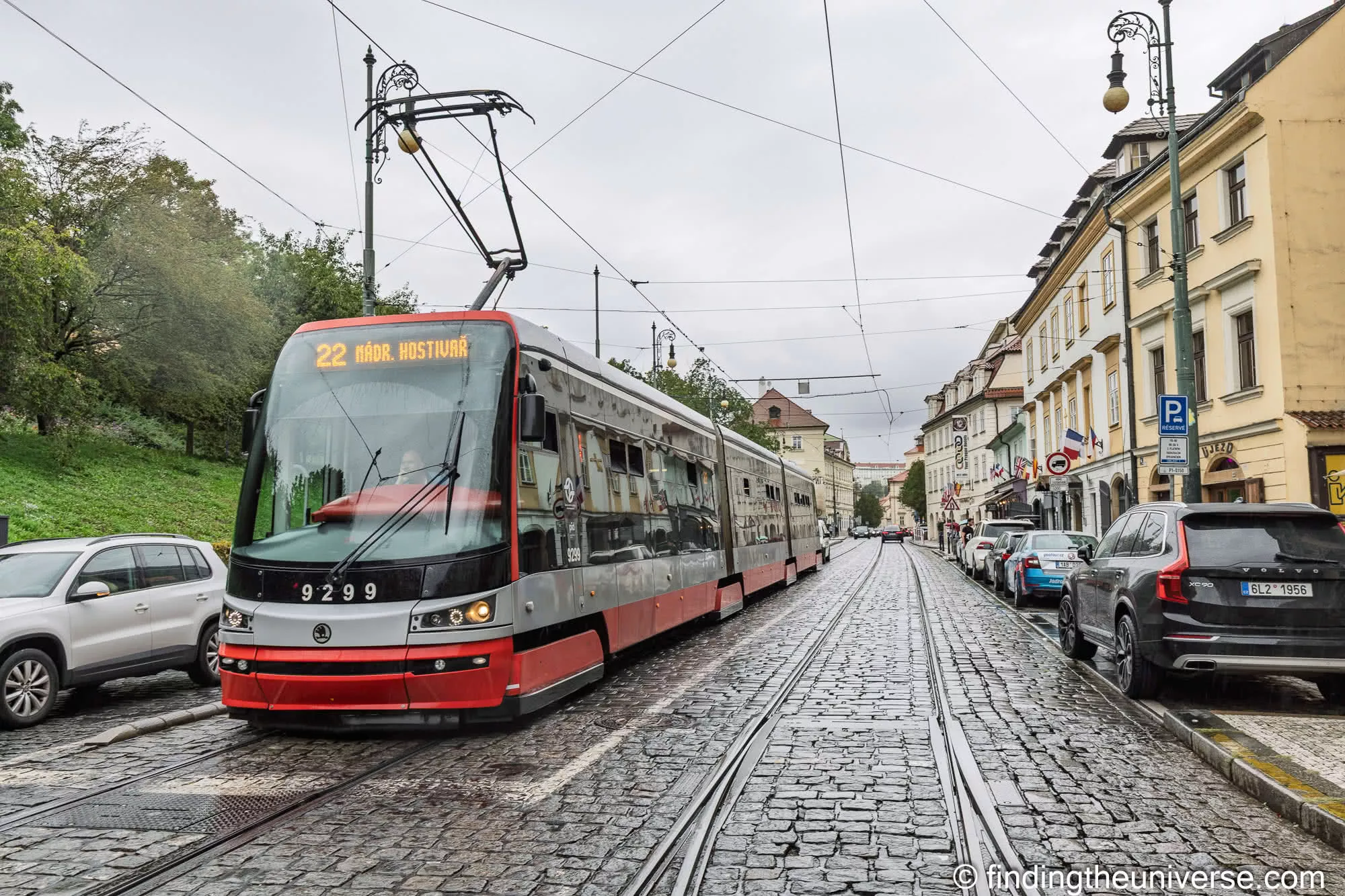 Tram 22 in the rain on Újezd, Prague